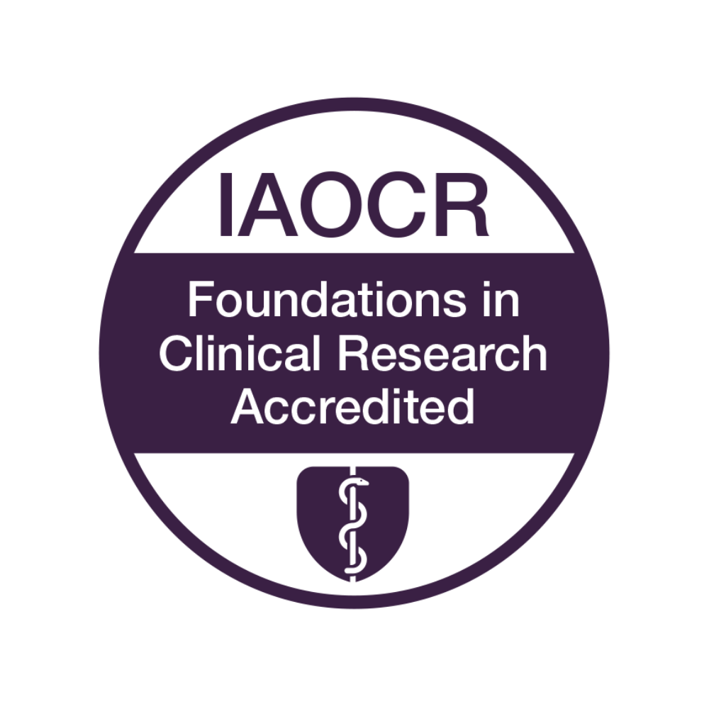 IAOCR logo for Foundations in Clinical Research Accredited on a white background