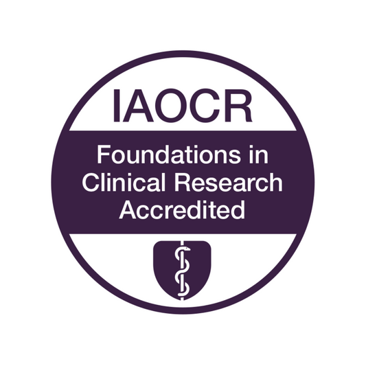 IAOCR logo for Foundations in Clinical Research Accredited on a white background